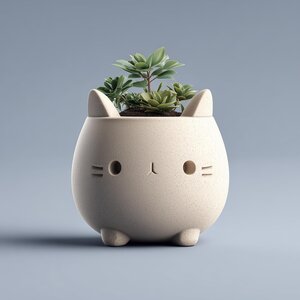 Cache-pot chat imprimé en 3D | Pot à succulentes kawaii