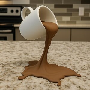 Tasse à café flottante renversée | Illusion imprimée en 3D