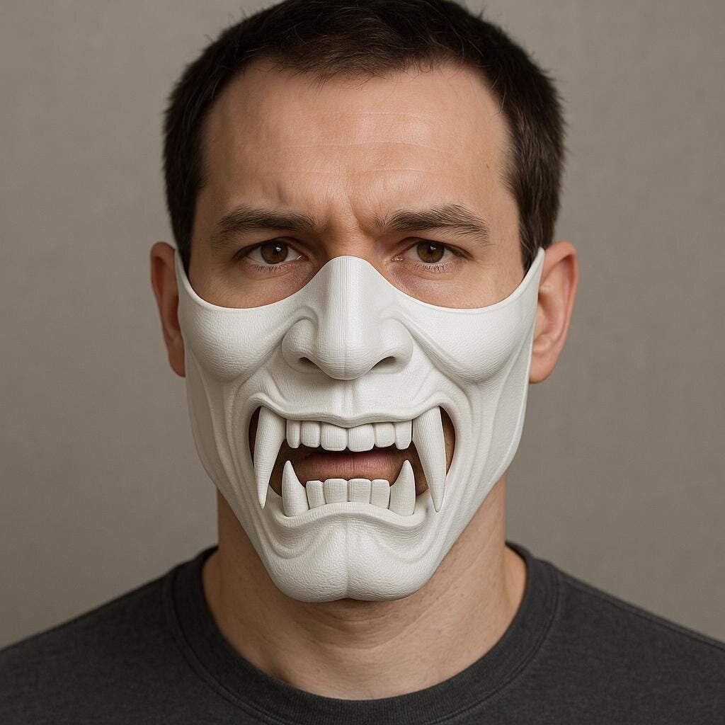 Masque demi-visage Oni samouraï imprimé en 3D