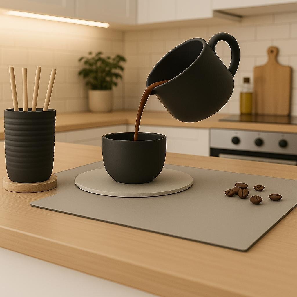 Sculpture de café versé flottant | Illusion imprimée en 3D
