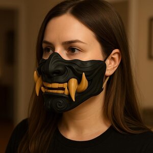Masque demi-visage Oni mempo imprimé en 3D