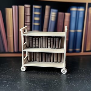 Chariot de bibliothèque pour maison de poupée 1:12 | Bibliothèque imprimée en 3D