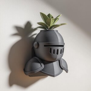 Cache-pot mural casque de chevalier imprimé en 3D | Décor végétal médiéval