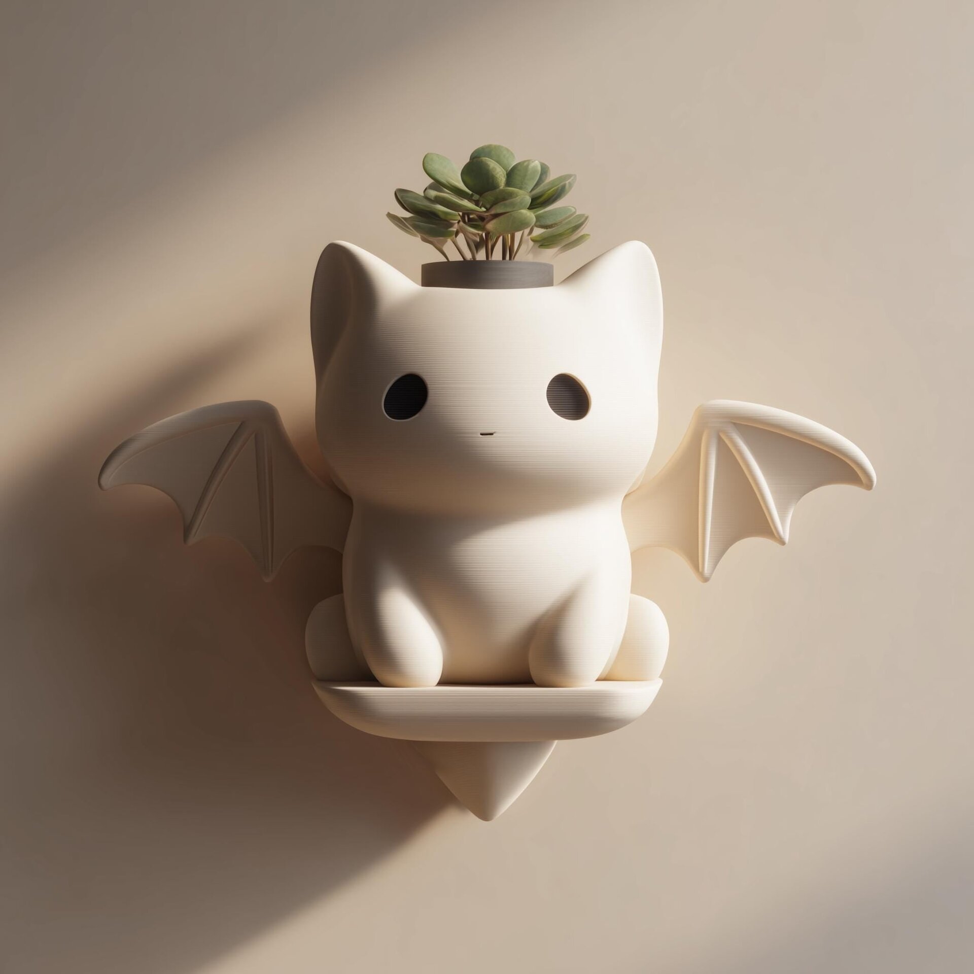 Cache-pot mural chat-chauve-souris imprimé en 3D | Porte-plante animal gothique