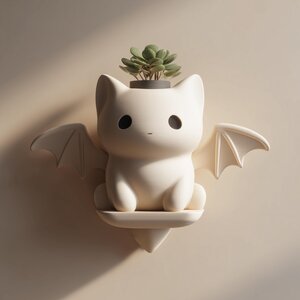 Cache-pot mural chat-chauve-souris imprimé en 3D | Porte-plante animal gothique