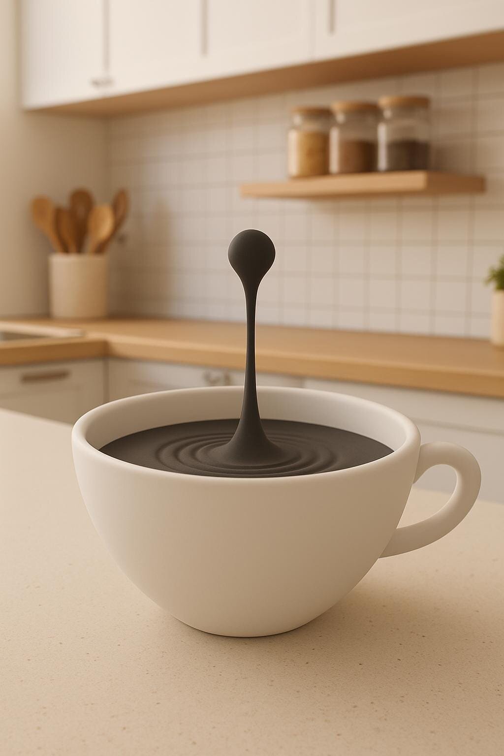 Sculpture de goutte de café flottante | Illusion imprimée en 3D