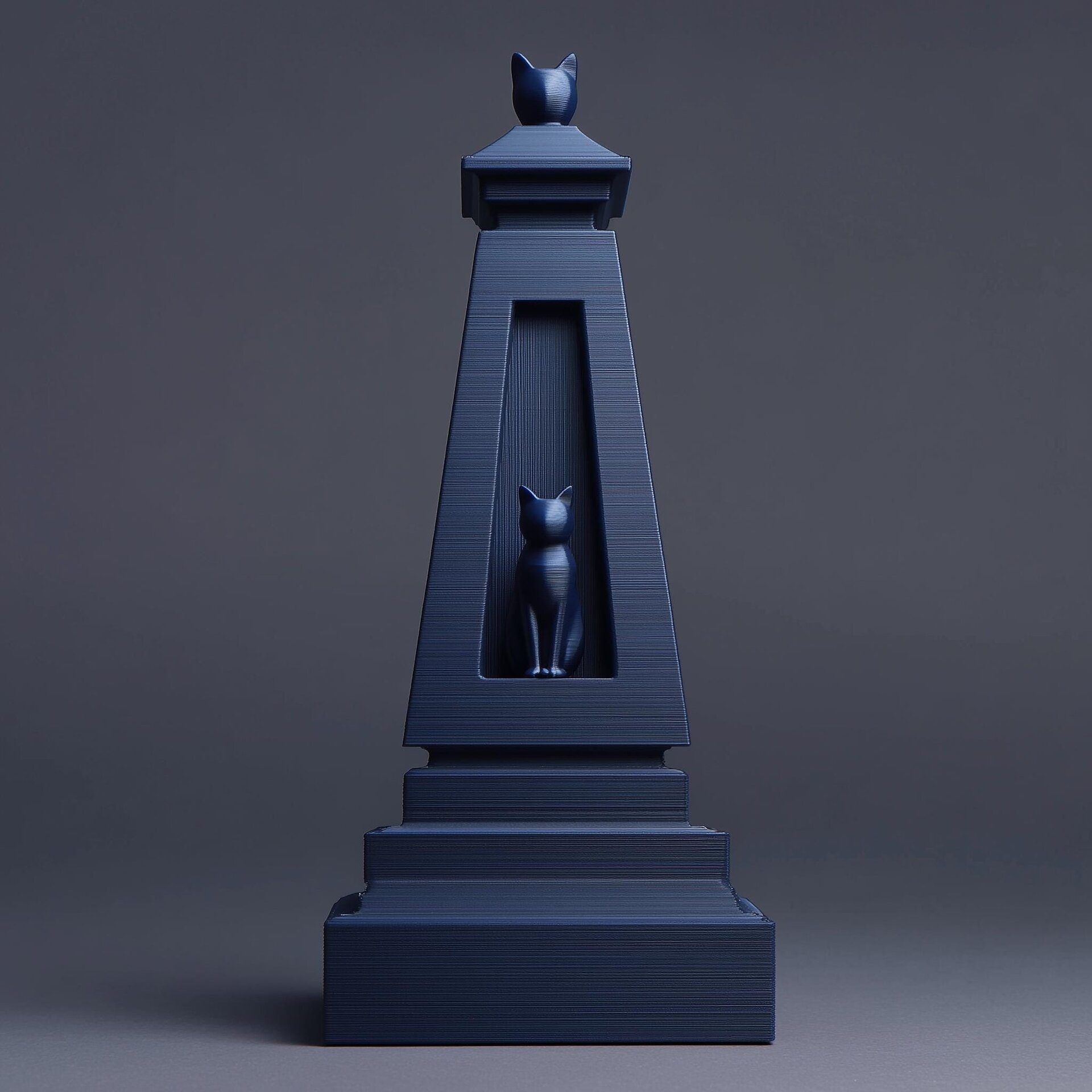 Urne commémorative obélisque chat imprimée en 3D | Objet souvenir géométrique