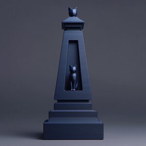 Urne commémorative obélisque chat imprimée en 3D | Objet souvenir géométrique