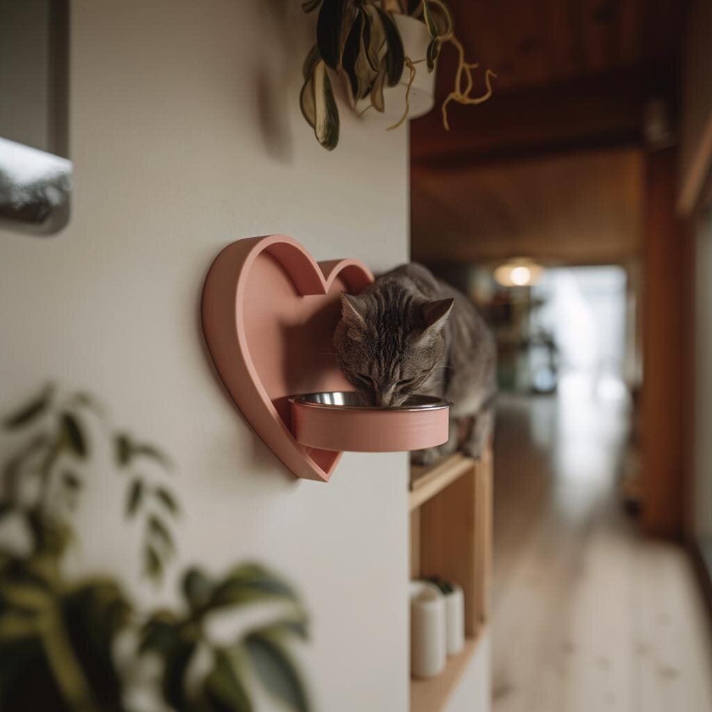 Support mural en forme de cœur pour gamelle d'animal imprimé en 3D