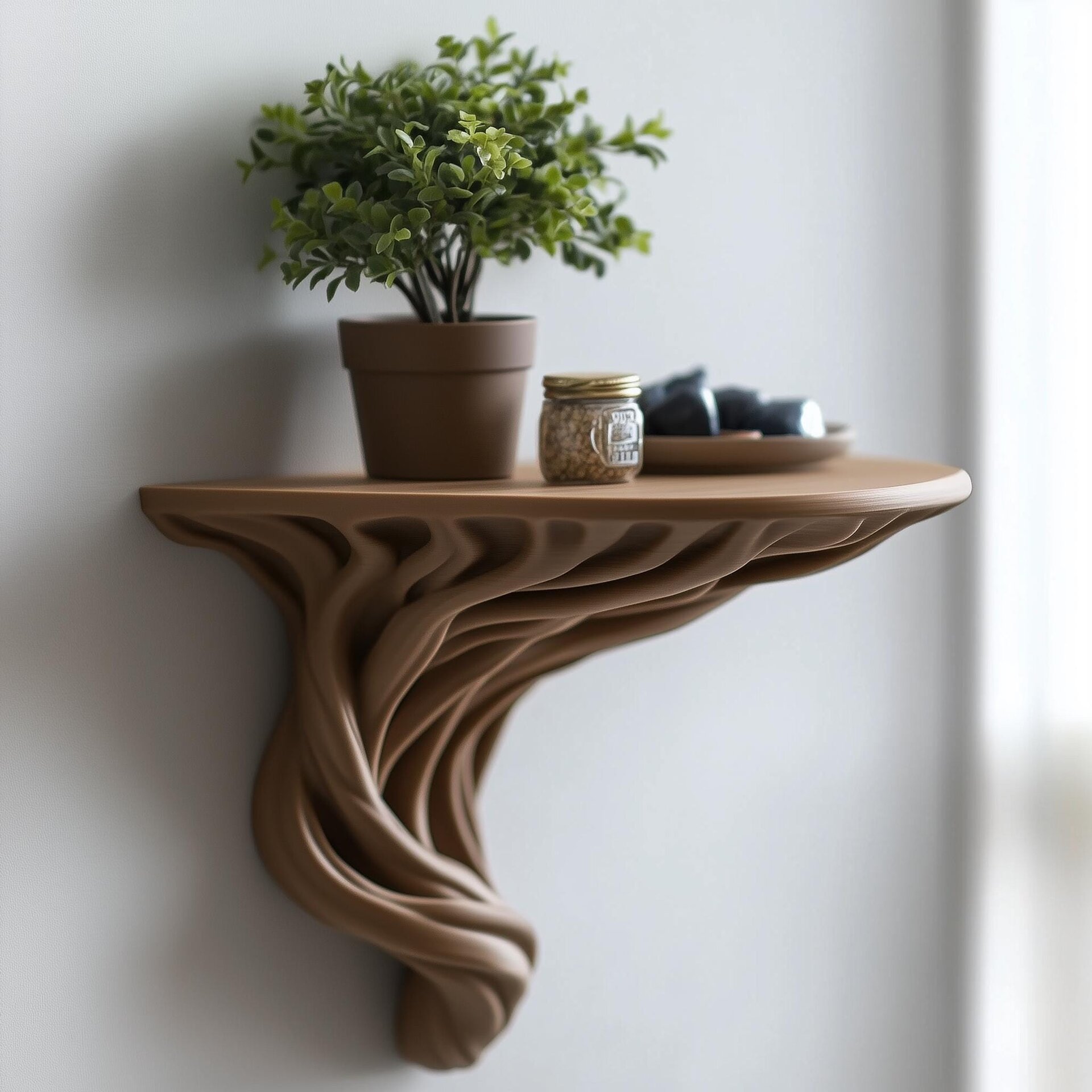 Étagère murale racine d'arbre imprimée en 3D | Tablette flottante organique