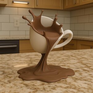 Sculpture illusion d'éclaboussure de café imprimée en 3D