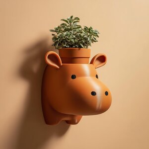 Étagère murale pot à plante hippopotame imprimée en 3D | Tablette d'exposition animalière