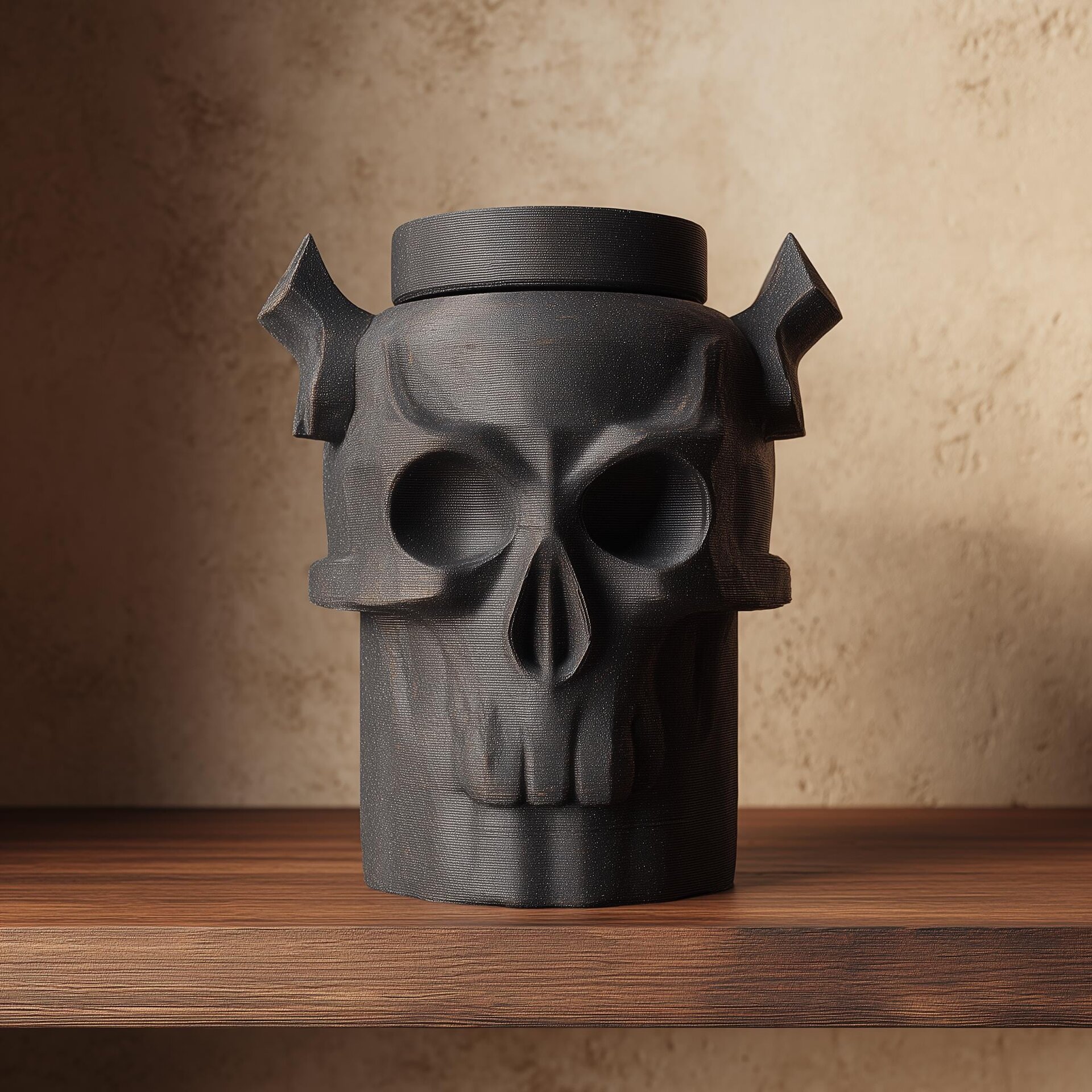 Urne commémorative crâne gothique pour animal imprimée en 3D | Objet souvenir à cornes