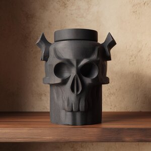 Urne commémorative crâne gothique pour animal imprimée en 3D | Objet souvenir à cornes