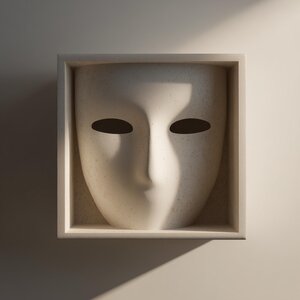 Étagère murale masque abstrait imprimée en 3D | Tablette d'exposition sculpturale