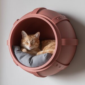 Lit mural pour chat en tonneau imprimé en 3D | Grotte pour chat flottante