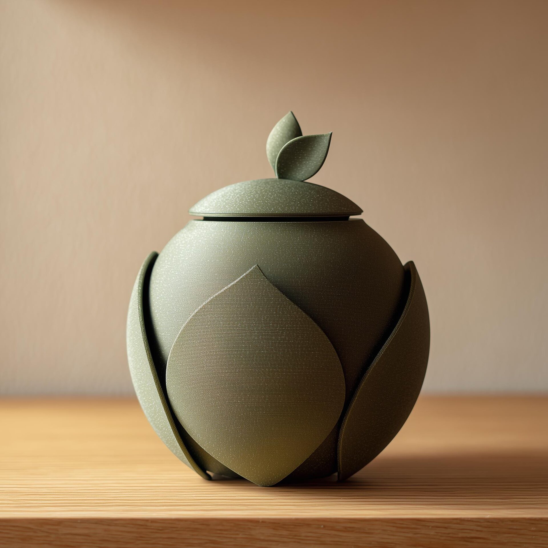 Urne commémorative botanique pour animal | Motif de feuilles imprimé en 3D