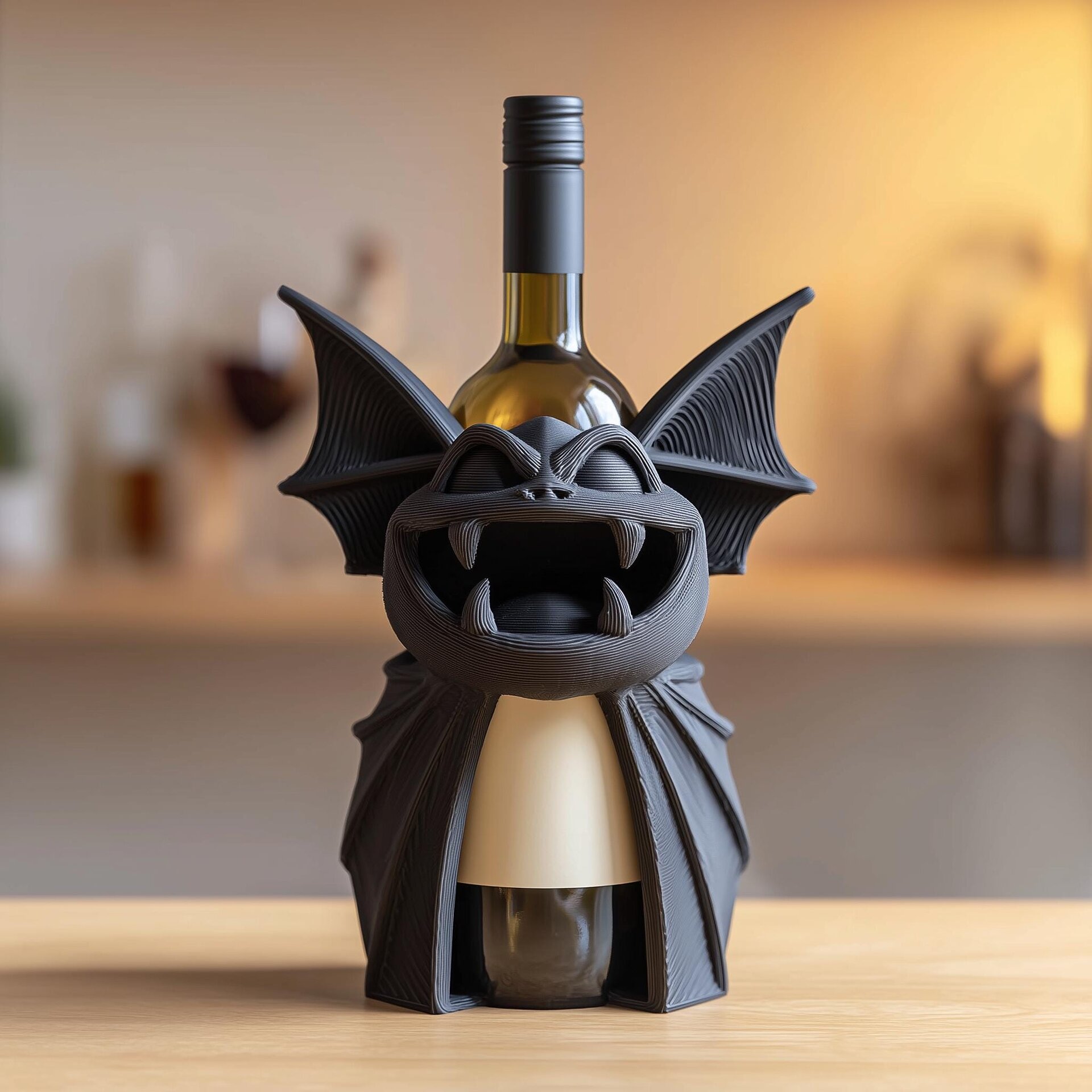 Porte-bouteille monstre chauve-souris imprimé en 3D | Présentoir gothique