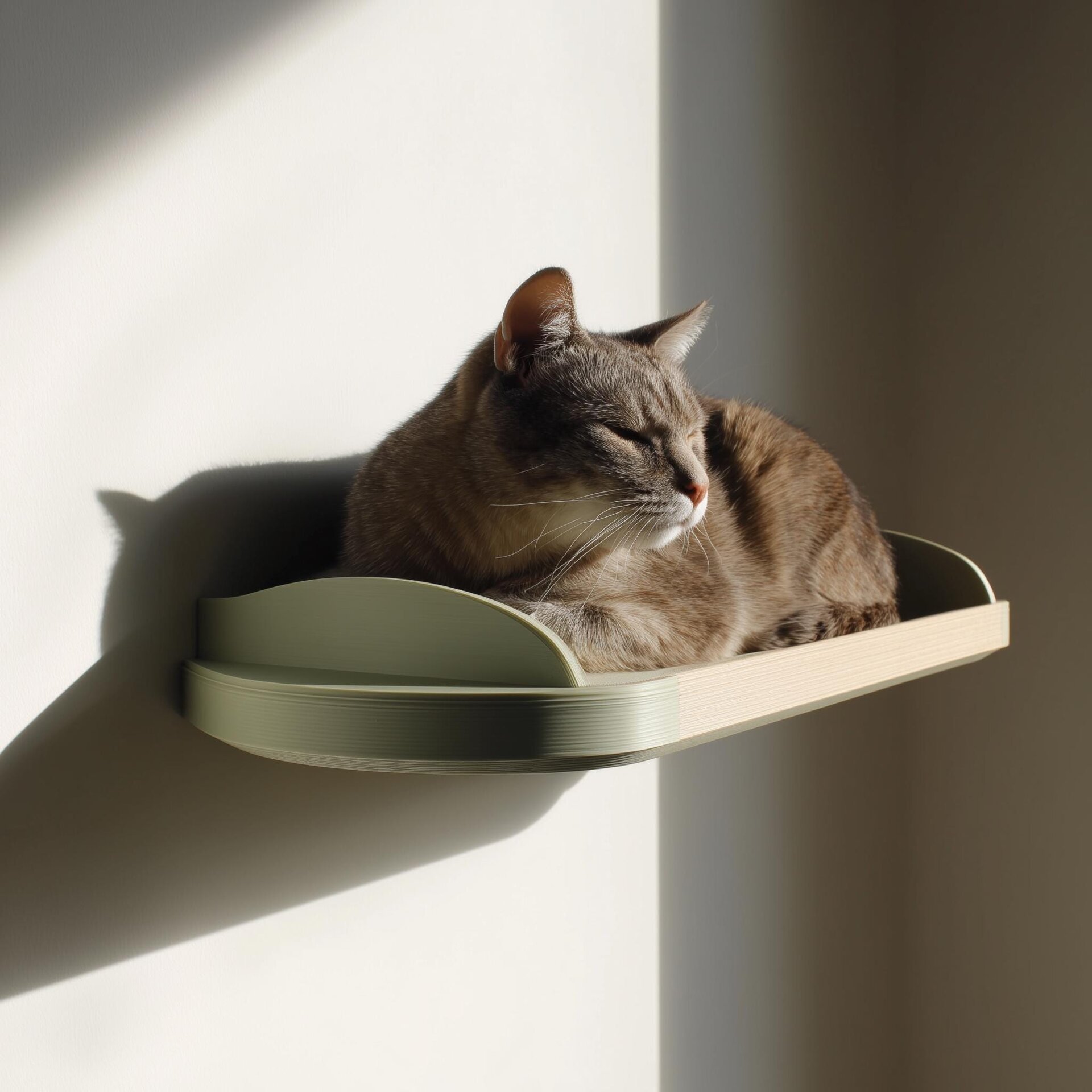 Lit mural minimaliste pour chat imprimé en 3D | Perchoir flottant incurvé