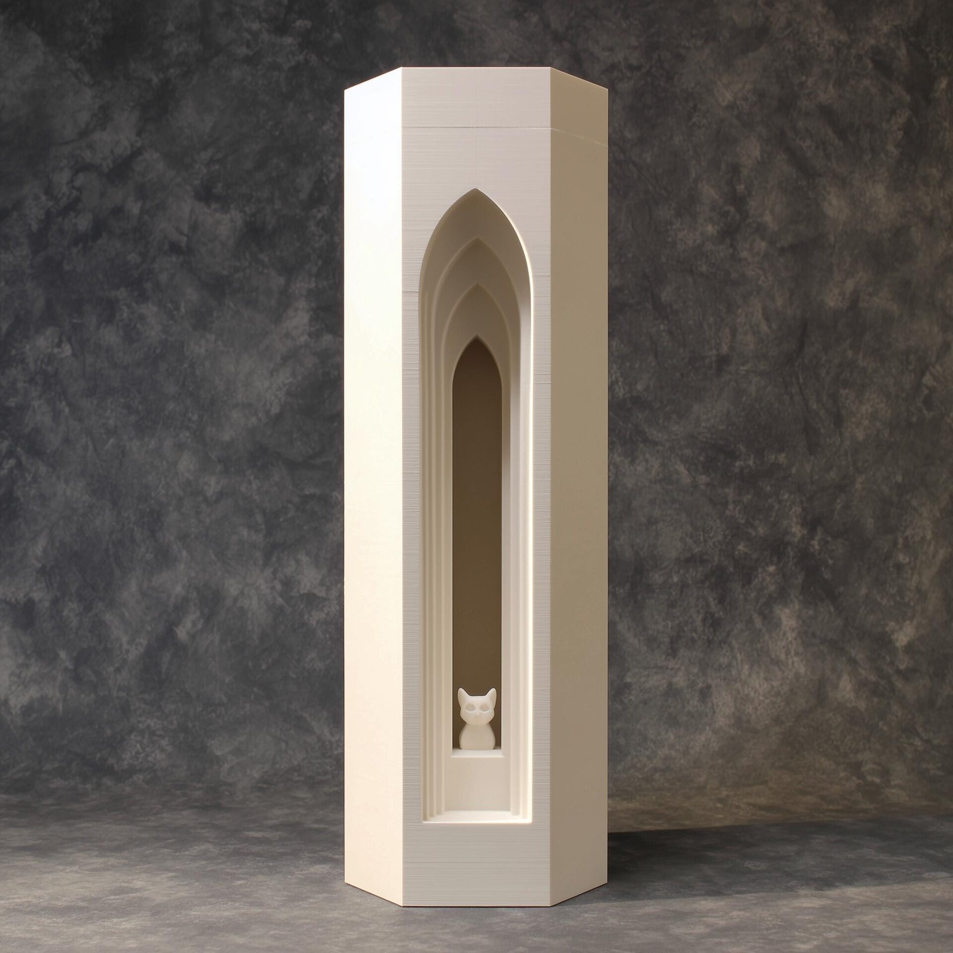 Urne commémorative tour chat gothique imprimée en 3D | Objet souvenir à arche