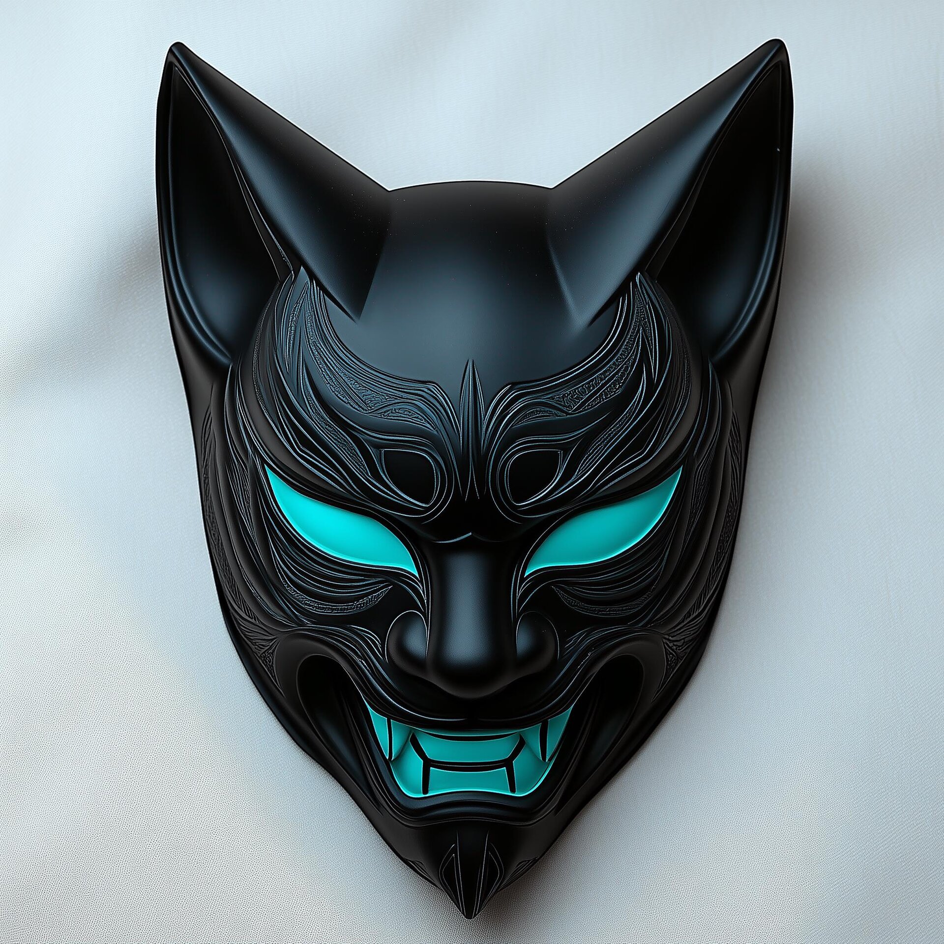 Masque cyber-kitsune imprimé en 3D | Accessoire de costume démon-renard