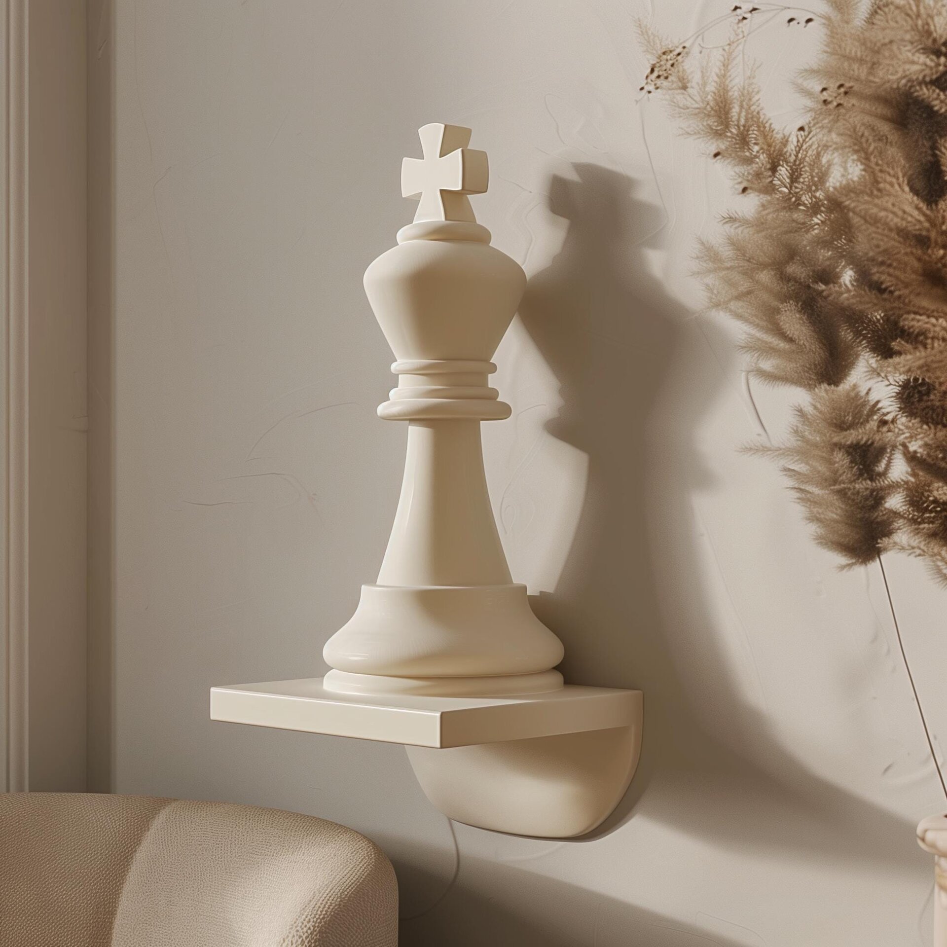 Sculpture murale imprimée en 3D en forme de roi d'échecs