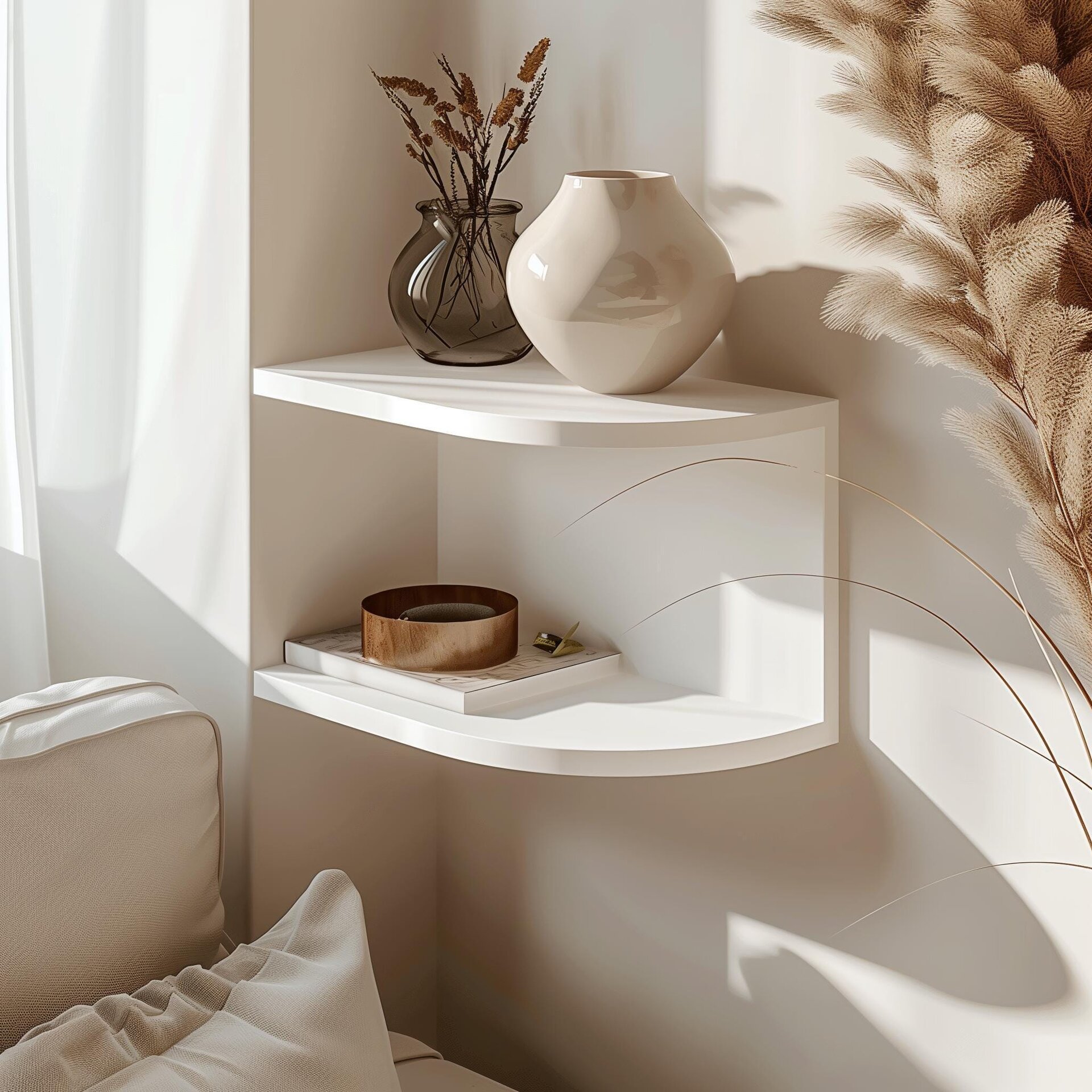 Étagère murale d'angle imprimée en 3D | Rangement flottant minimaliste