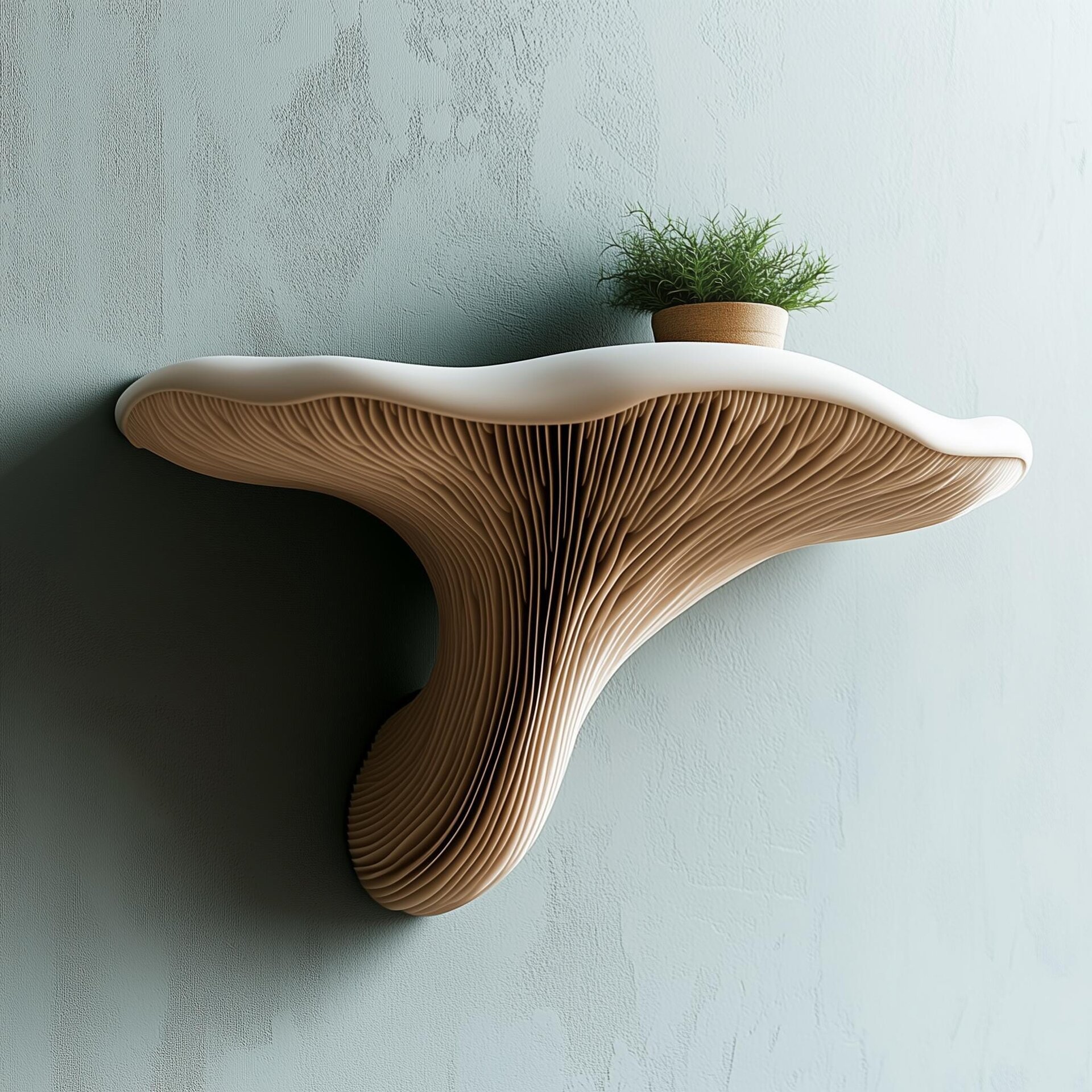 Étagère murale champignon à lamelles imprimée en 3D | Tablette flottante sculpturale
