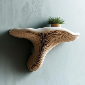Étagère murale champignon à lamelles imprimée en 3D | Tablette flottante sculpturale