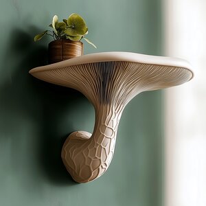 Étagère murale en champignon imprimée en 3D | Rebord à lamelles sculptées