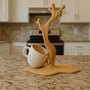 Sculpture de tasse à café renversée imprimée en 3D