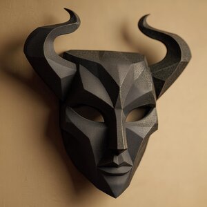 Décoration murale Masque à cornes imprimée en 3D | Sculpture dark fantasy